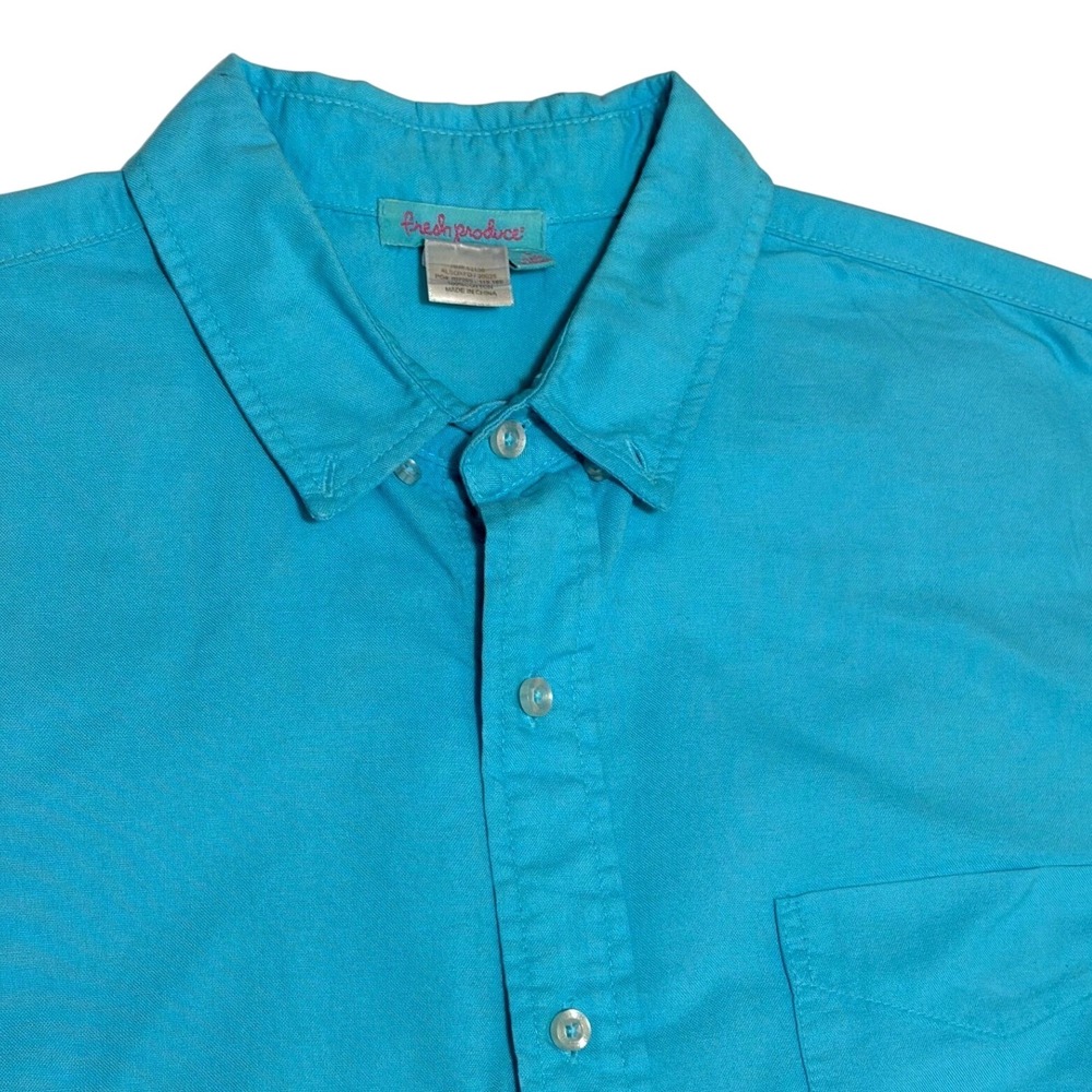 Fresh Produce Womens Button Down Oxford Shirt Turquoise Blue Cotton Large